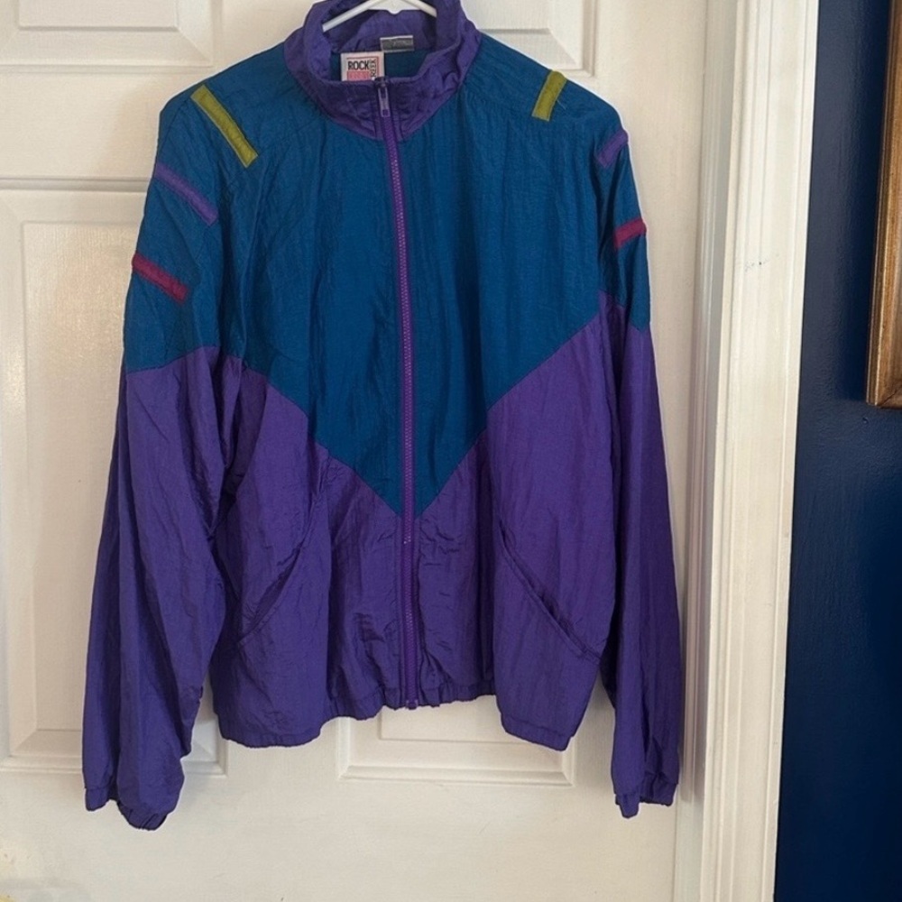 Vintage 80’s Rock Creek Casuals Purple & Blue Nylon Full Zip Windbreaker Jacket